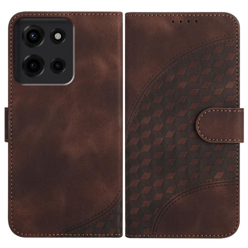 Moto G 2025 Elephant Head Embossed Phone Leather Case with Lanyard - Coffee